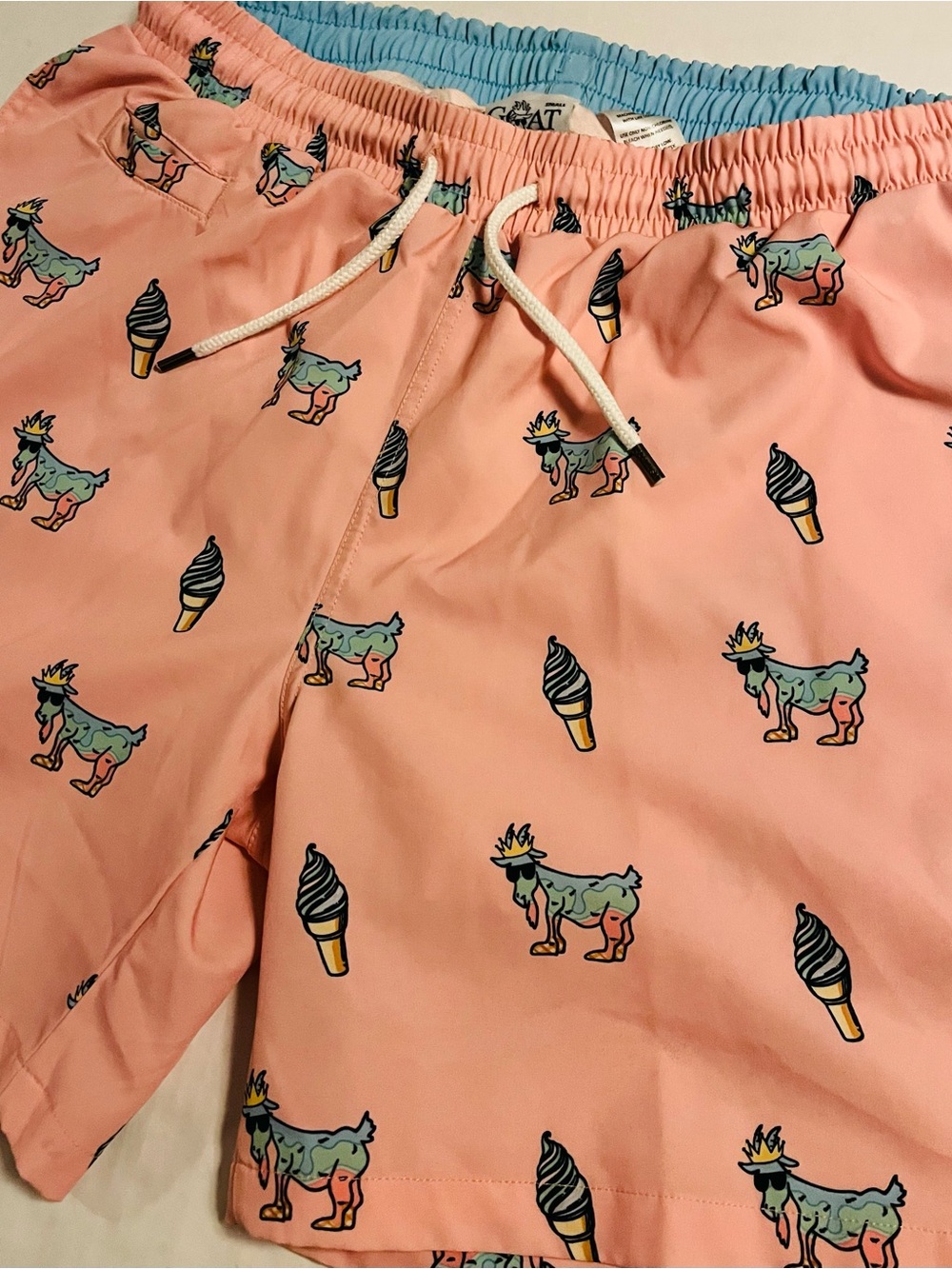 GOAT USA Hybrid Pink Ice Cream All Over Print Shorts SMALL Swim Lined Stretch